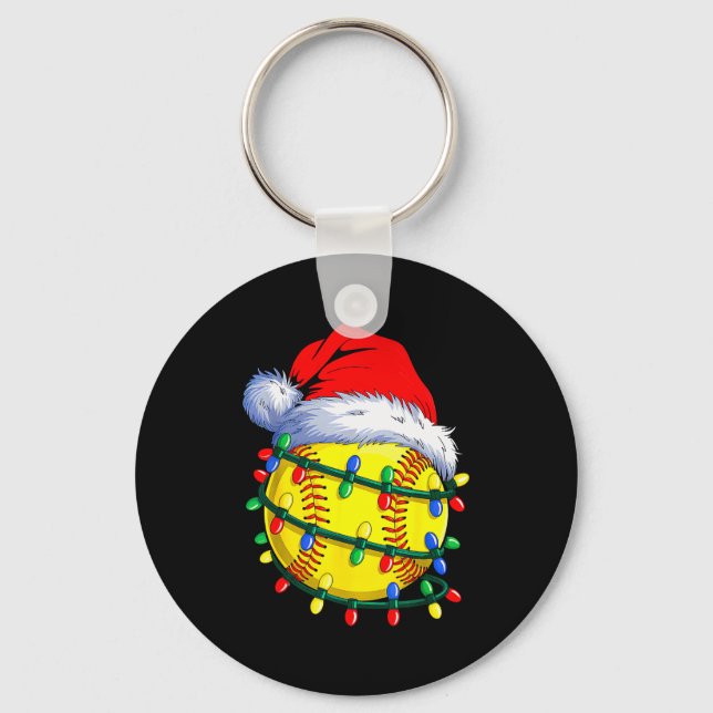 Softball Ball Santa Hat Christmas Softball Xmas Li Key Ring (Front)