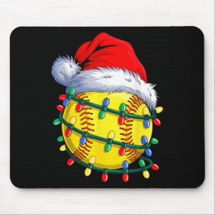 Softball Ball Santa Hat Christmas Softball Xmas Li Mouse Pad