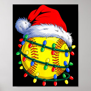 Softball Ball Santa Hat Christmas Softball Xmas Li Poster