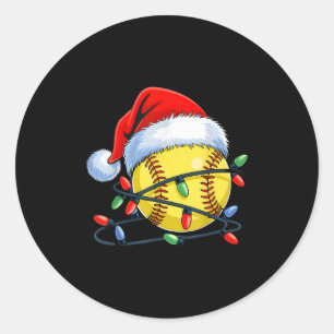 Softball Ball Santa Hat Xmas Funny Christmas Softb Classic Round Sticker