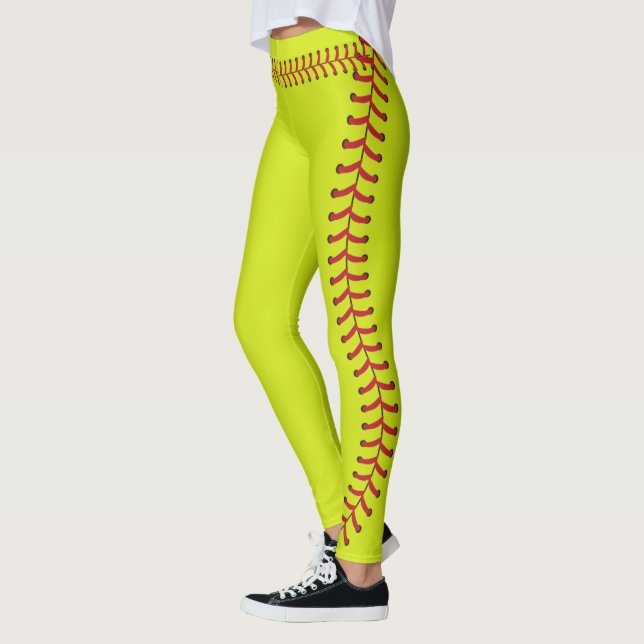 Softball ball Seam Stitches Pattern Leggings (Left)