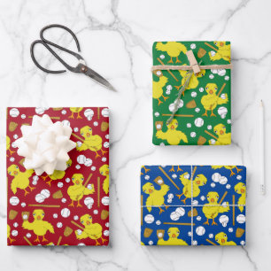 Softball Baseball Chick Pattern Wrapping Paper Sheet