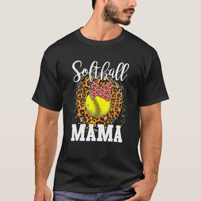 Softball Baseball Mama Leopard Teeball Mum Mother' T-Shirt (Front)