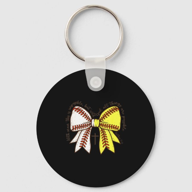 Softball Baseball Mom Bow Christian With Man This  Key Ring (Front)