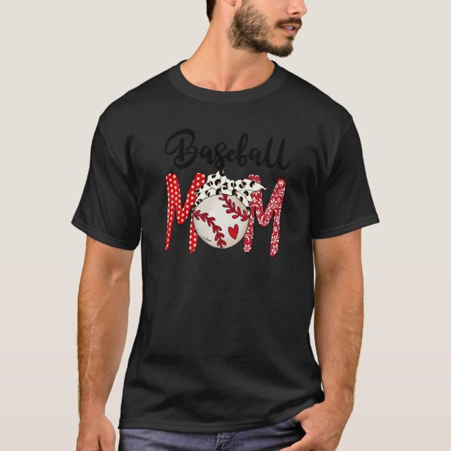 Softball Baseball Mum Leopard Mama Women Mother's  T-Shirt (Front)