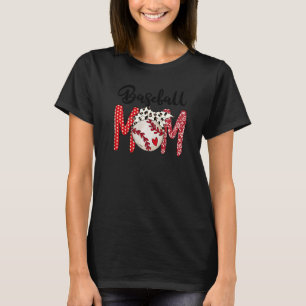 Softball Baseball Mum Leopard Mama Women Mother's  T-Shirt