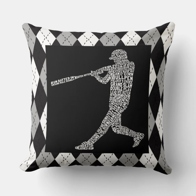 Softball Baseball Player Typography Throw Pillow (Front)