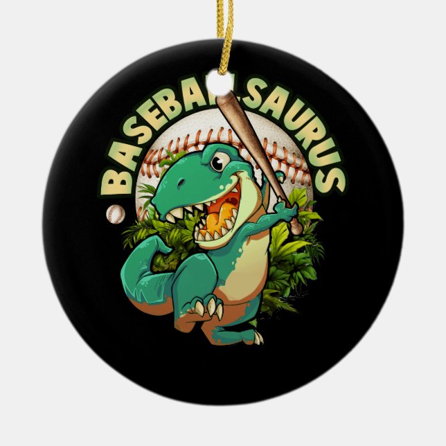 Softball Baseball Playing Dinosaurus Sport Batter  Ceramic Tree Decoration (Front)