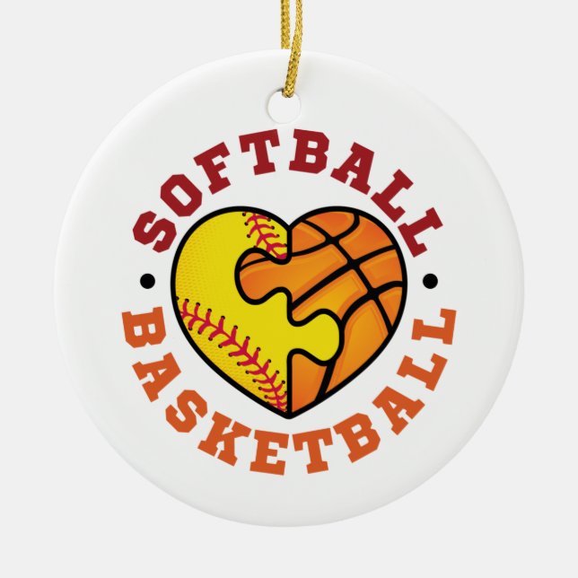 Softball Basketball Heart Ceramic Tree Decoration (Front)