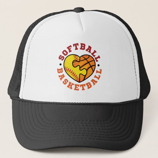 Softball Basketball Heart Trucker Hat (Front)