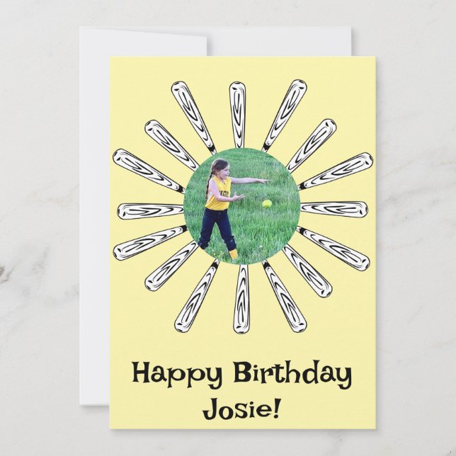 Softball Bat Flower Happy Birthday Invitation (Front)