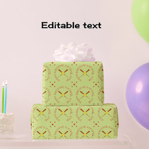 Softball birthday custom text star wrapping paper
