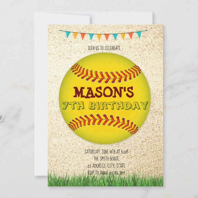 Softball Birthday Invitation (Front)
