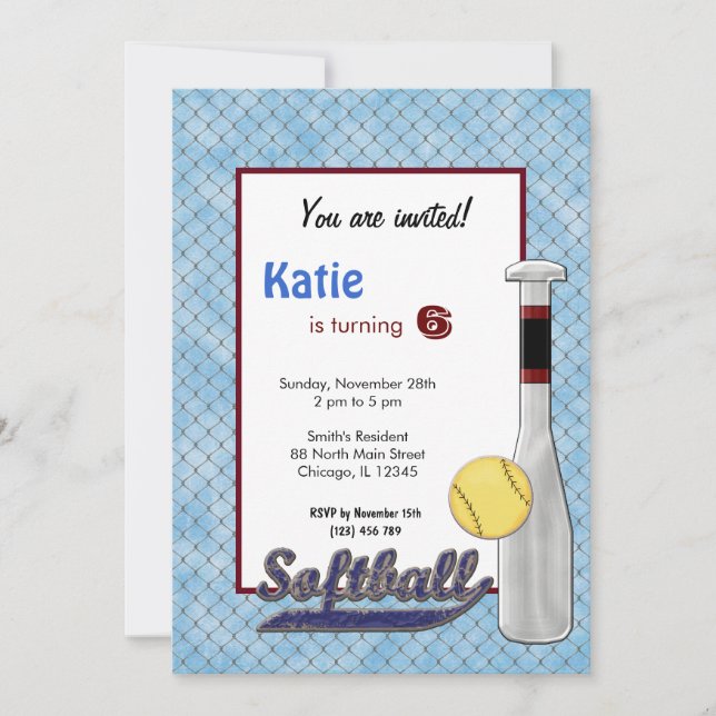 Softball Birthday Invitation (Front)