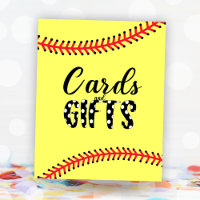 Softball Birthday Party Theme Cards and Gifts Sign