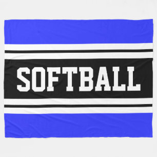 SOFTBALL Bright Blue Black White Racing Stripes Fleece Blanket