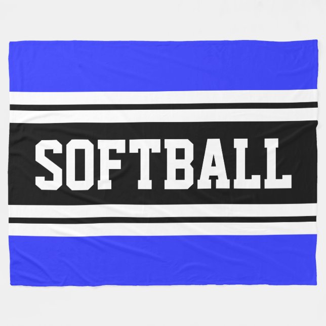 SOFTBALL Bright Blue Black White Racing Stripes Fleece Blanket (Front (Horizontal))