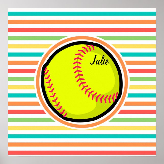 Softball; Bright Rainbow Stripes Poster (Front)