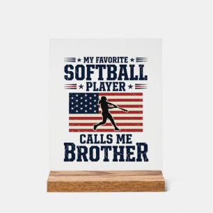 Softball Brother Patriotic Vintage Engraving Shirt Acrylic Sign