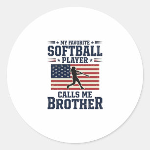 Softball Brother Patriotic Vintage Engraving Shirt Classic Round Sticker