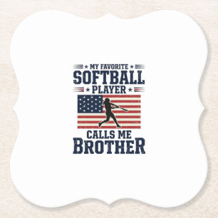 Softball Brother Patriotic Vintage Engraving Shirt Paper Coaster