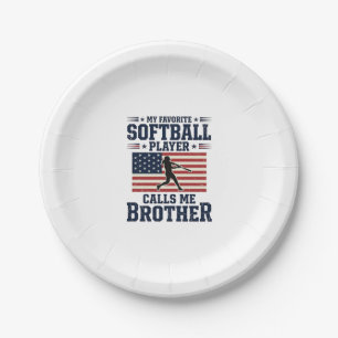 Softball Brother Patriotic Vintage Engraving Shirt Paper Plate