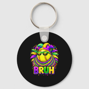 Softball Bruh Mardi Gras Jester Hat And Sungles Key Ring