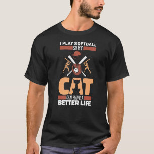 Softball Cat Pitcher Catcher Batter Softball T-Shirt