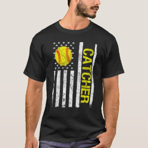 Softball Catcher American USA Flag T-Shirt
