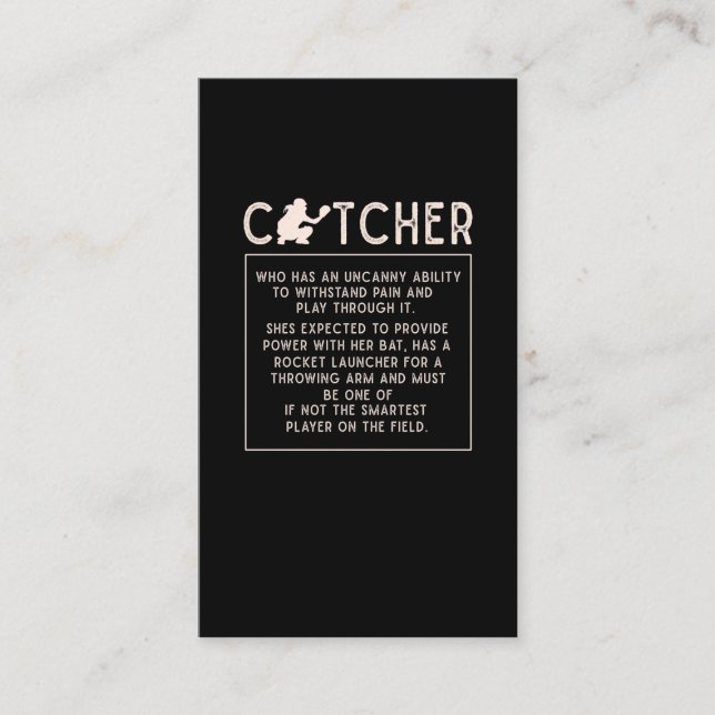 Softball Catcher Girl Funny Baseball Player Humour Business Card (Front)