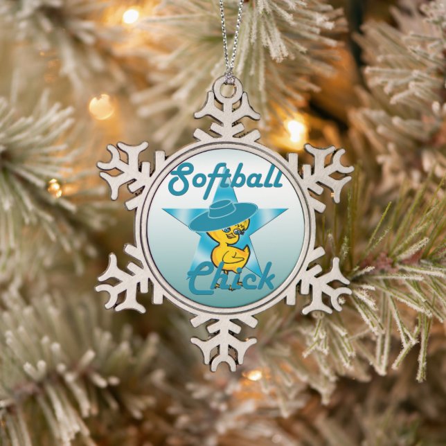 Softball Chick #7 Snowflake Pewter Christmas Ornament (Tree)