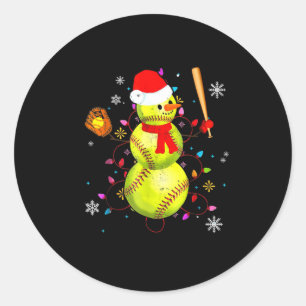 Softball Christmas Funny Softball Snowman Xmas  Classic Round Sticker