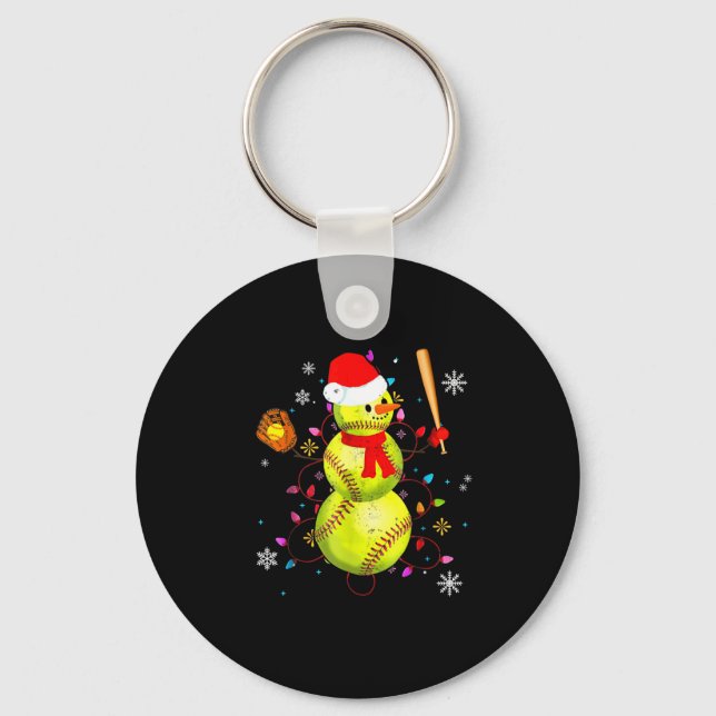Softball Christmas Funny Softball Snowman Xmas  Key Ring (Front)