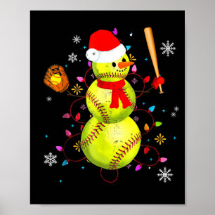Softball Christmas Funny Softball Snowman Xmas  Poster
