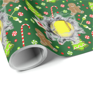 Softball Christmas Holiday Gift Wrapping Paper