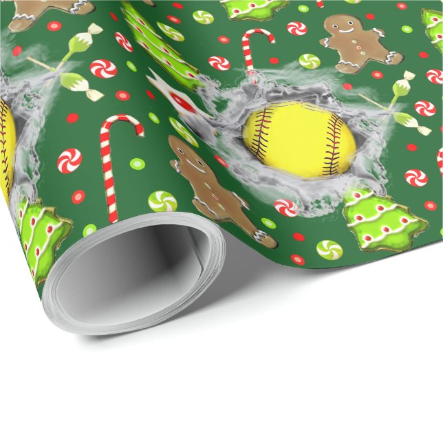 Softball Christmas Holiday Gift Wrapping Paper (Roll Corner)