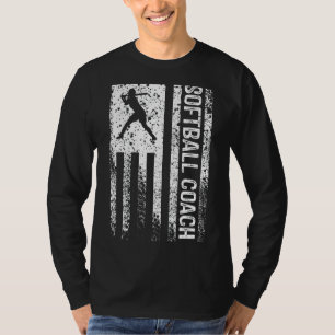 Softball Coach Distressed American Flag T-Shirt