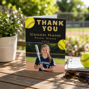 Softball Coach Player Name Photo Thank You Card