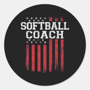 Softball Coach Proud American Flag Usa Patriot Pat Classic Round Sticker