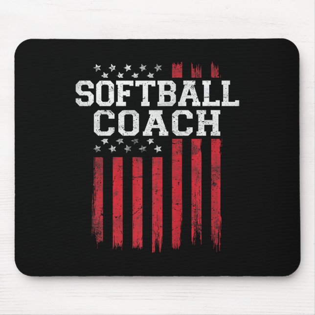 Softball Coach Proud American Flag Usa Patriot Pat Mouse Pad (Front)