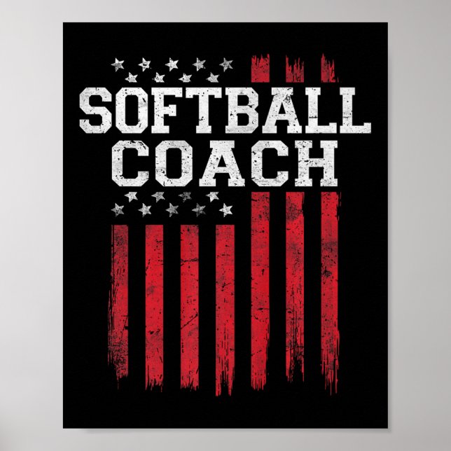 Softball Coach Proud American Flag Usa Patriot Pat Poster (Front)