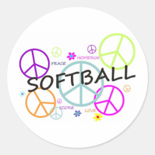 Softball Coloured Peace Signs Classic Round Sticker