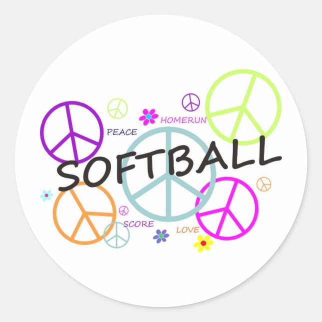Softball Coloured Peace Signs Classic Round Sticker (Front)