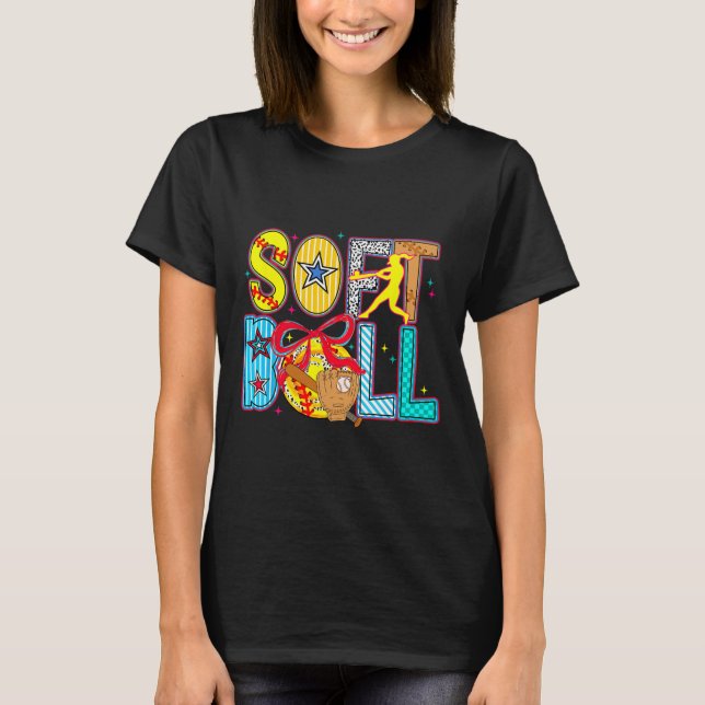 Softball Coquette Bow Game Day Baseball Fan Cheer  T-Shirt (Front)