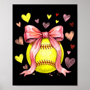 Softball Coquette Bow Women Girls Softball Fan Poster