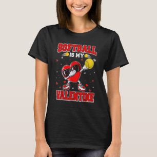 Softball  Cute Heart Dabbing Valentines Day Boys K T-Shirt