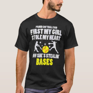 Softball Dad Girl Stole My Heart Stealing Bases Fa T-Shirt