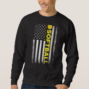Softball Dad Mum Children Usa Us American Flag Vin Sweatshirt