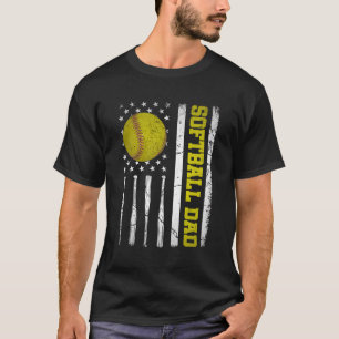 Softball Dad Us American Flag Dad For Father'S Day T-Shirt