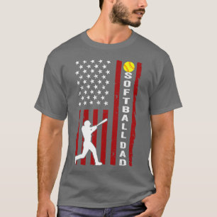 Softball Dad Us Flag For Dad Patriotic Fathers Day T-Shirt